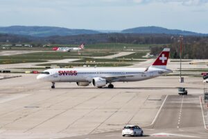 Swiss International Air Lines plane at Zurich Airport for private transfers  